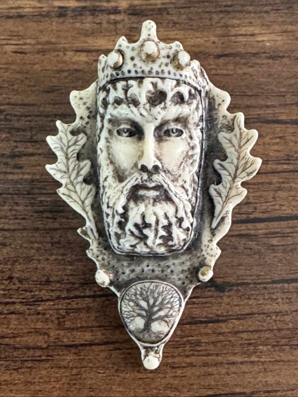 Greenman Pin Brooch Scrimshaw Technique by Rachel Badeau Moosup Valley Designs